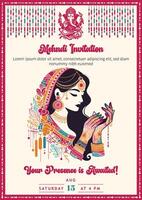 Indian bride mehndi template best for mehndi invitation ceremony vector