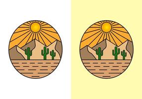 Vector illustration of desert mountains with cactus around them