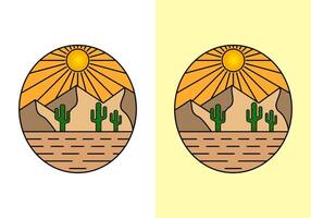 Vector illustration of desert mountains with cactus around them