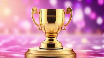 AI generated golden cup award prize trophy for winner champion competition copy space for text on bokeh background photo