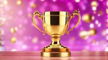 AI generated golden cup award prize trophy for winner champion competition copy space for text on bokeh background photo