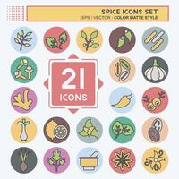 Icon Set Spice. related to Vegetable symbol. color mate style. simple design editable. simple illustration vector