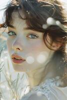 AI generated Captivating Beauty Close-Up Portrait of a Young Girl, Radiating Youthfulness and Grace. photo