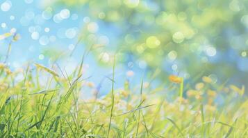 AI generated Beautiful spring green grass on bokeh background photo