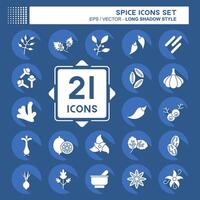 Icon Set Spice. related to Vegetable symbol. long shadow style. simple design editable. simple illustration vector