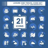 Icon Set Leisure and Travel. related to Holiday symbol. long shadow style. simple design illustration. vector