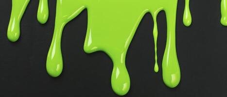 AI generated Viscous Green Fluid. Flowing Vertically in Smooth, Wavy Drips on a Black Surface photo