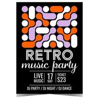 retro música fiesta diseño modelo. vector póster o bandera con resumen elementos para invitación a un disco danza evento a noche club o antiguo estilo musical espectáculo con famosos y En Vivo DJ colocar.