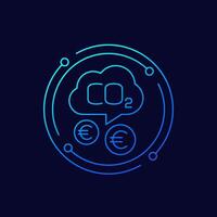 carbon emissions cost icon with euro, linear design vector