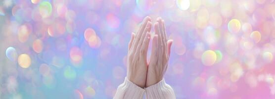 AI generated A muslim praying hands asking  Allah on bokeh background. photo