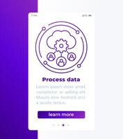 process user data in cloud mobile banner with line icon vector