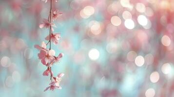 AI generated Sakura flower branch against a bokeh background photo