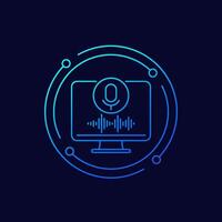 voice recognition icon, linear design vector