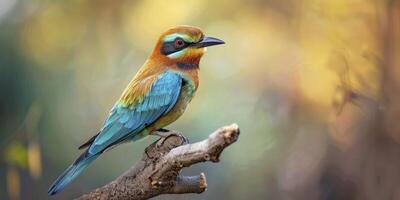 ai generado atisbos de naturaleza. macro fotografía capturar el belleza de un pájaro en suave pastel tonos, mejorado por soñador bokeh antecedentes. foto