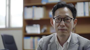 AI generated Middle-aged Korean Man in His 40s in an Office Setting photo