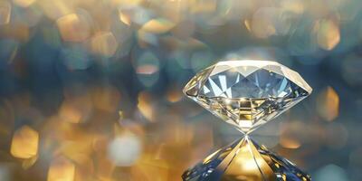 AI generated Single Diamond on Reflective Surface with Soft Bokeh Background photo