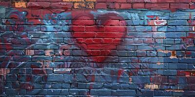 ai generado de cerca de ladrillo pared con pintada en un espalda callejón de nuevo York ciudad foto