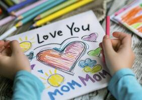 AI generated Hand drawing the text I Love You MOM photo