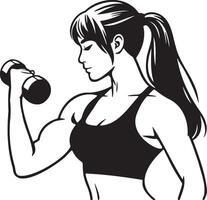 mujer hacer entrenamientos con mancuernas vector