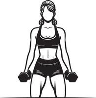 Woman Do Workouts with Dumbbells. vector