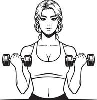 Woman Do Workouts with Dumbbells. vector
