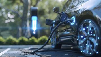 AI generated Electric car and charging station point photo