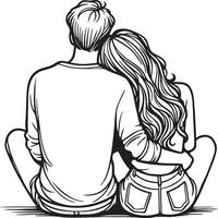 A Couple Sit Together Sketch Drawing. vector