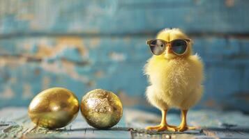 AI generated Happy Easter Concept Chicken wearing Sunglasses photo