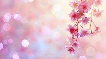 AI generated Sakura flower branch against a bokeh background photo