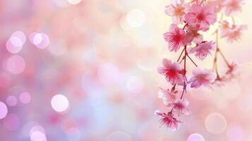 AI generated Sakura flower branch against a bokeh background photo