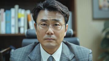 AI generated Middle-aged Korean Man in His 40s in an Office Setting photo