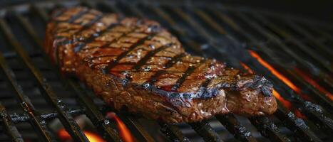 AI generated Grilled to Perfection, Charred Steak on the Barbecue, Awaiting Savory Indulgence photo