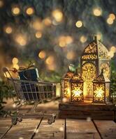AI generated Shopping cart with gift boxes eid concept photo