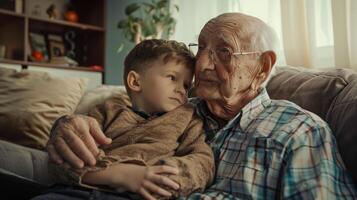 ai generado reconfortante abuelo y sobrina momentos capturado para emocional impacto en vivo habitación foto