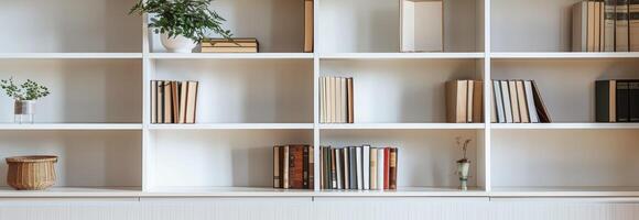 AI generated A minimalist interior view of a bookshelf. photo