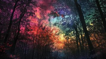 AI generated Mysterious foggy forest in the morning. photo