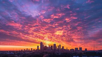 ai generado hermosa puesta de sol terminado el ciudad. dramático cielo terminado el ciudad. foto