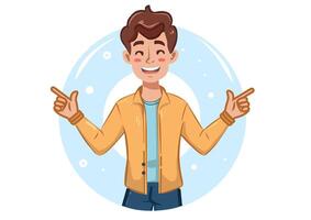 un confidente hombre, un sonriente sonrisa en su cara muestra orgullo y auto confianza, promoviendo un positivo Auto imagen. vector