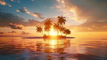 AI generated Palm tree on a tropical island at sunset. photo