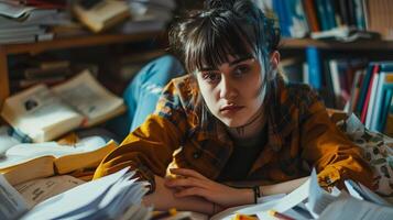 AI generated Sad young office worker photo