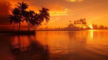 AI generated Palm trees on the beach at sunset in the tropics. photo