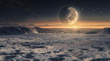 AI generated Fantasy alien planet. Mountain and sky. photo