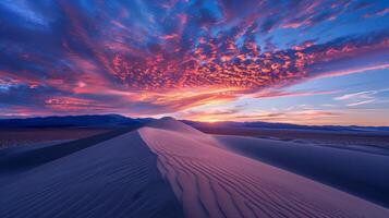 AI generated Sunset over sand dunes. Beautiful background photo