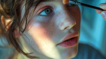 AI generated Portrait of a girl applying makeup on her face. photo