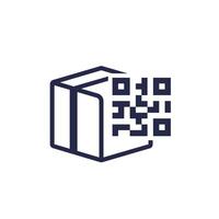 parcel, package with QR code icon on white vector