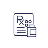 médico prescripción, rx línea icono vector