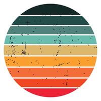 Retro Vintage Sunset Design Sun retro badge and emblem set. Abstract ocean view background inside circles shapes with geometric vintage distressed style. Perfect for sticker, logo, icon, t-shirt or an vector