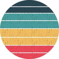Retro Vintage Sunset Design Sun retro badge and emblem set. Abstract ocean view background inside circles shapes with geometric vintage distressed style. Perfect for sticker, logo, icon, t-shirt or an vector