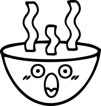 Linie Zeichnung Karikatur von ein Schüssel von heiß Suppe Symbol png