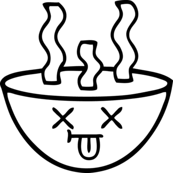 Linie Zeichnung Karikatur von ein Schüssel von heiß Suppe Symbol png